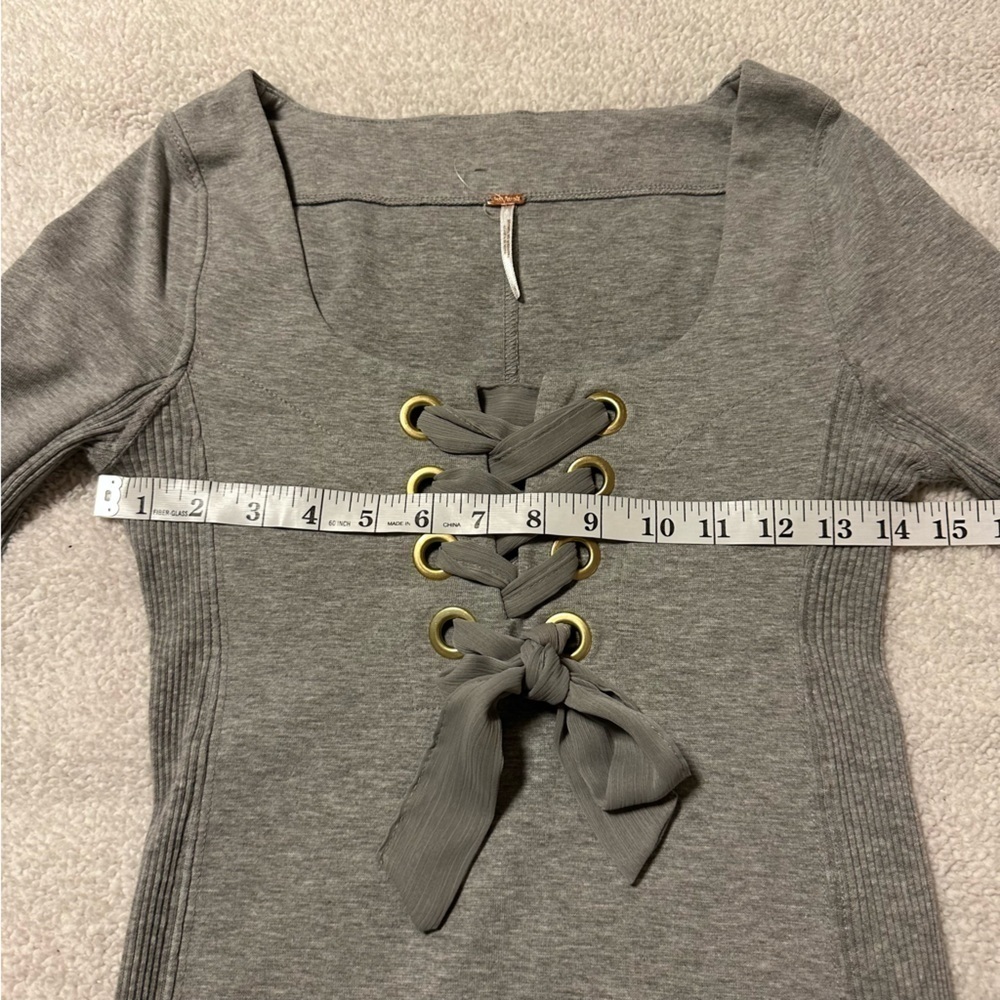 Free People Dove Gray Looking Back Lace Up Long Sleeve Top - Picture 8 of 16